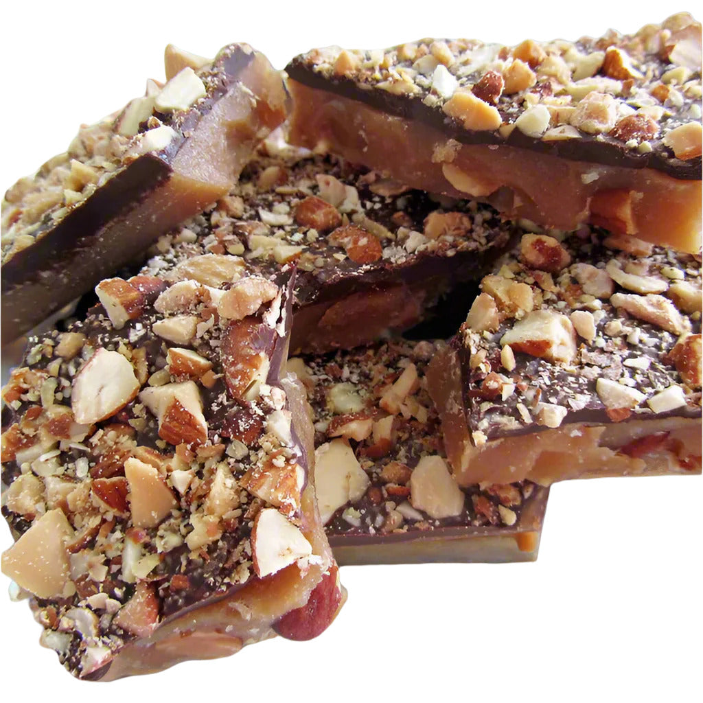 toffee chunky with almonds white background
