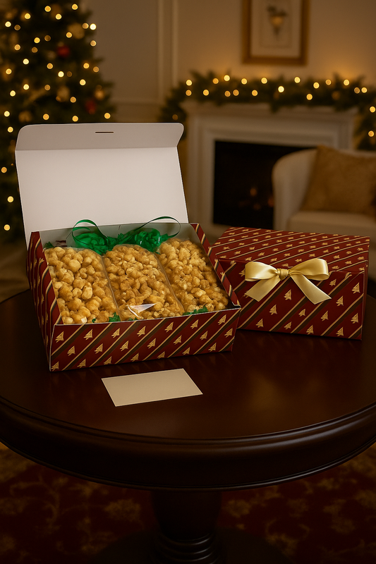 3-Bag Christmas Toffee Popcorn Gift Box | Gourmet Holiday Treats