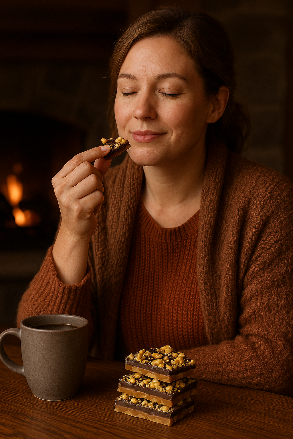 lady enjoying toffee candy